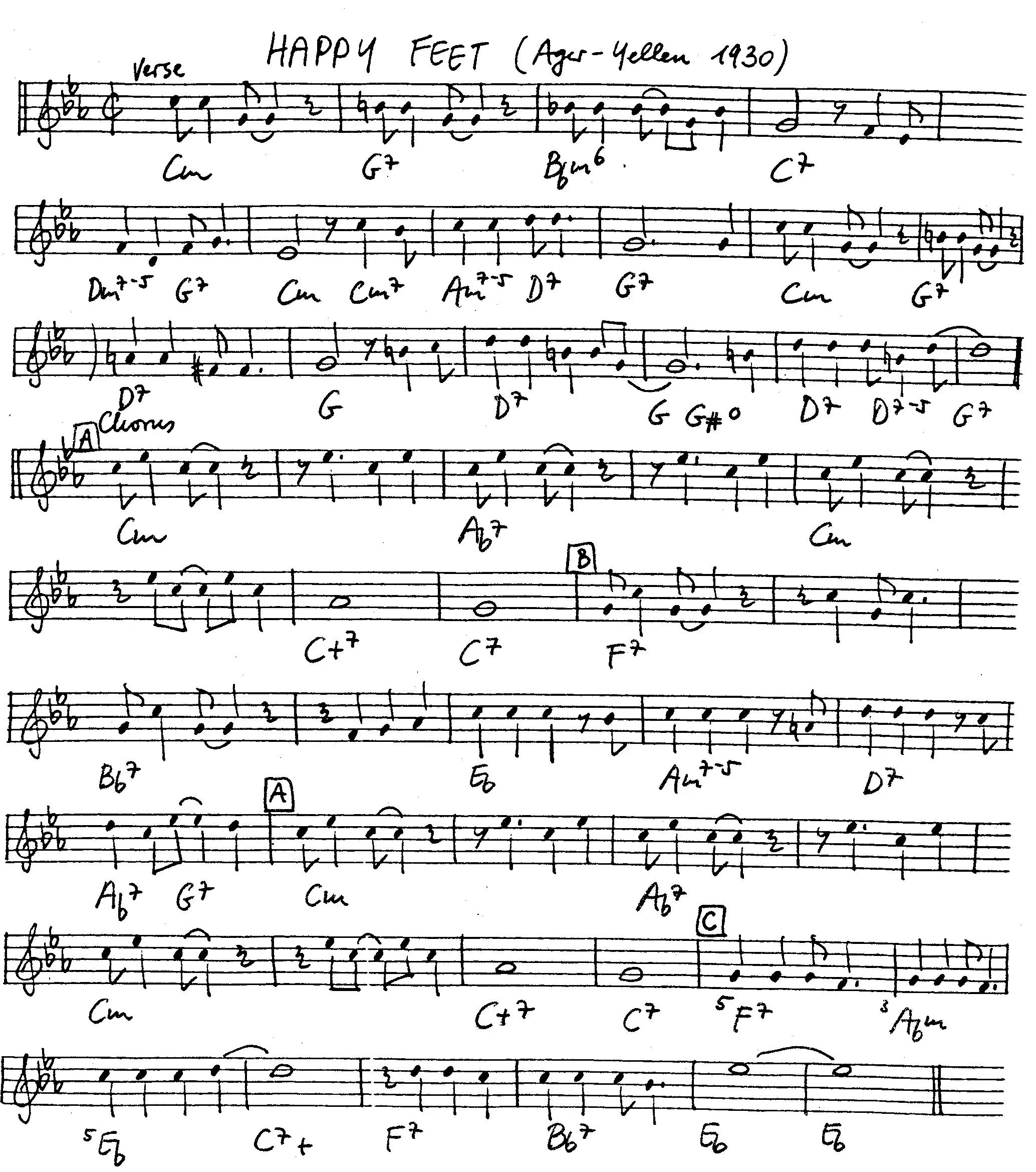 happy feet free jazz leadsheet - Courtesy of the Jungle Jazz Band